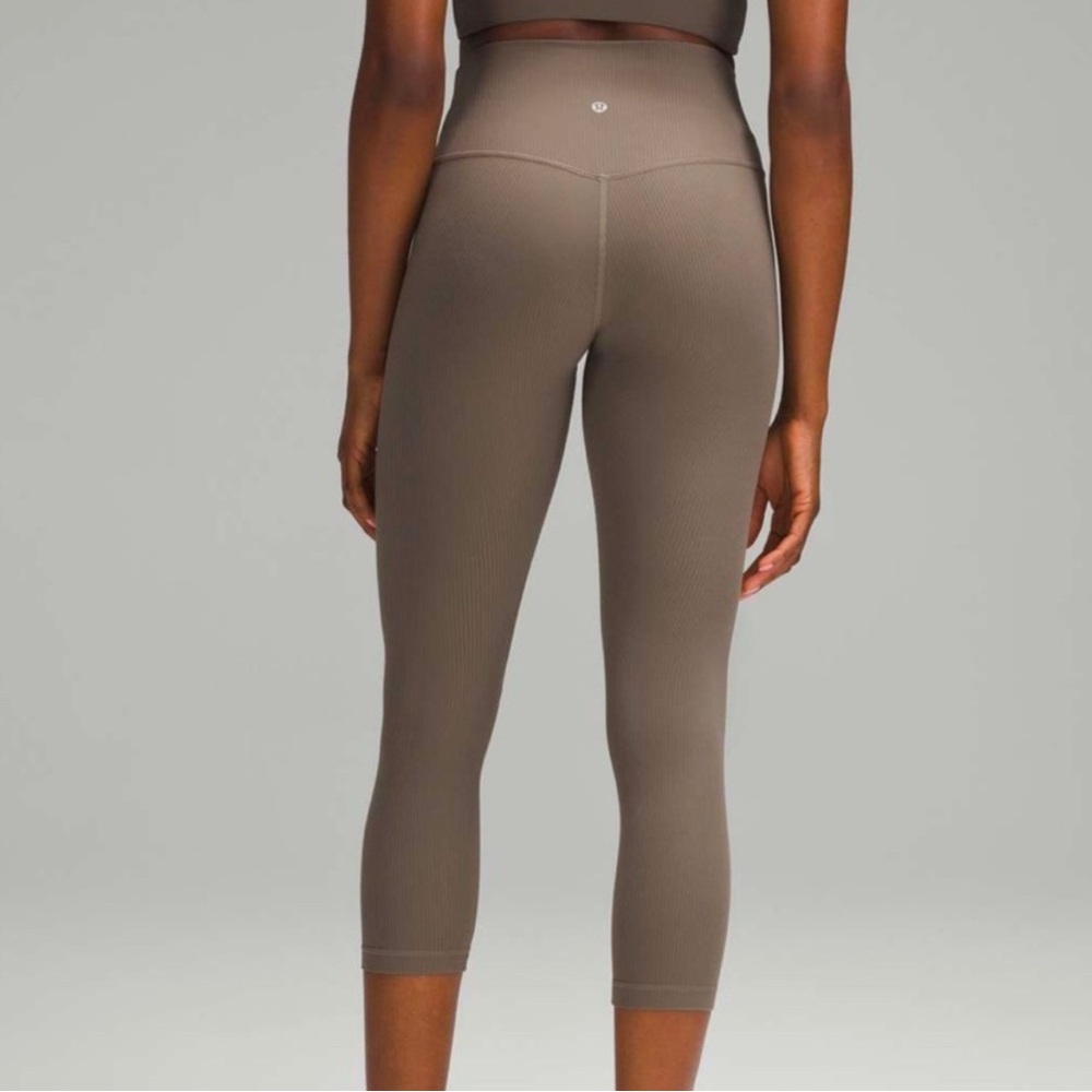 Lululemon Align Ribbed Crop 23” Size 12 Nomad Taupe High Rise Nulu Yoga Leggings